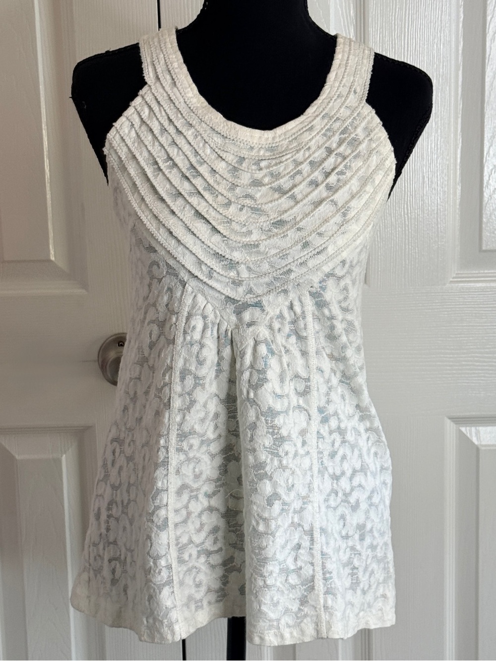 Vintage Free People White Lace Boho Tank Top Cami S EUC